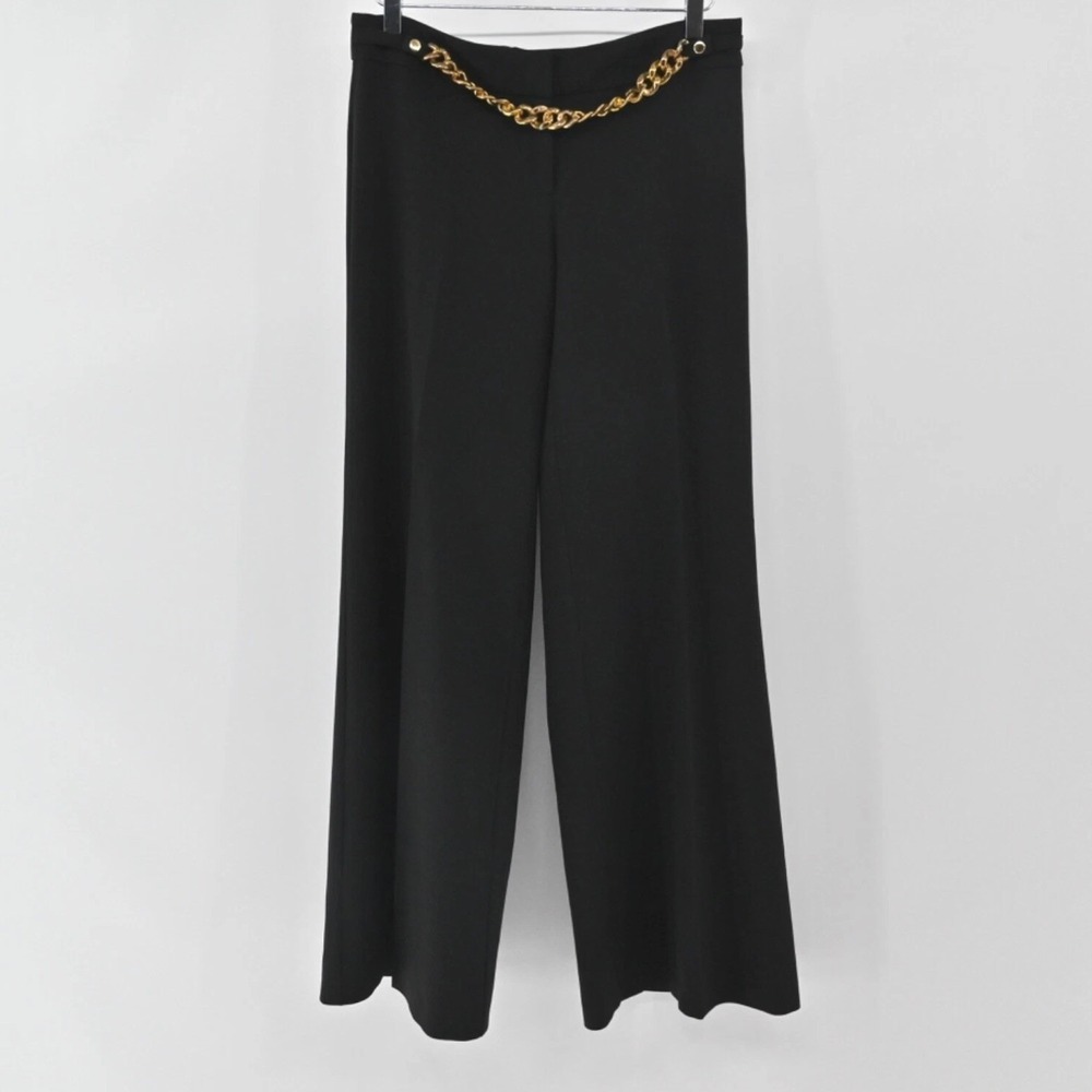 Cache Wide Leg Pants Womens Size 6 Black Chain Gold Preppy Dark Academia Vtg USA
